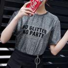 Lettering Glittered Short Sleeve T-shirt