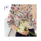 Ruffle-front Floral Print Blouse