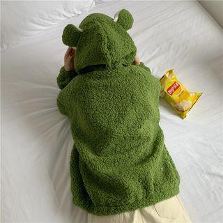 Faux Shearling Frog Zip Hoodie
