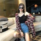 Check Long-sleeve Loose-fit Jacket / Plain Sleeveless Dress