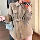 Belt-waist Buttoned Jacket