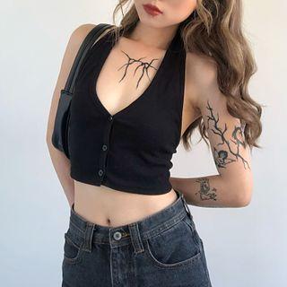 Halter Button-up Crop Tank Top