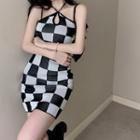 Halter-neck Checkered Camisole Top / Mini Bodycon Dress