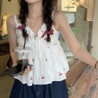 Cherry Embroidery Camisole Top White - One Size
