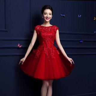 Cap-sleeve Lace Appliqu  Mini Prom Dress