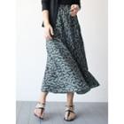 Leaf-patterned Band-waist Long Skirt