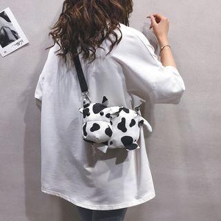 Cartoon Cow Print Crossbody Bag White - One Size