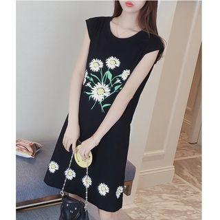 Set: Floral Print Sleeveless Dress + Tulle Skirt