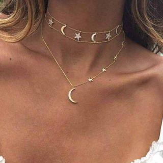 Moon Pendant Necklace Set Set - Gold - One Size