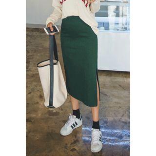 Band-waist Slit-side Midi Skirt