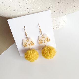 Cat Pom Pom Drop Earring / Clip-on Earring
