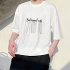 Letter Embroidered Fringed Trim Elbow-sleeve T-shirt