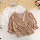 Lace Pearl Button Puff-sleeve Top