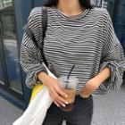 Batwing-sleeve Striped Oversized T-shirt
