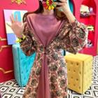 Tiger Print Panel Long-sleeve Midi Dress