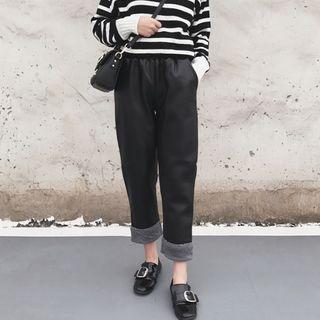 Straight Cut Faux Shearling Pants