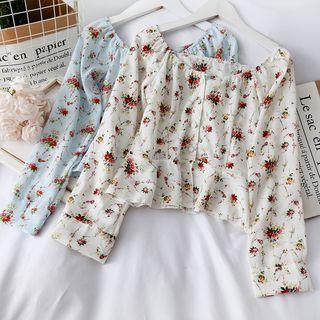 Boatneck Floral Cropped Chiffon Blouse