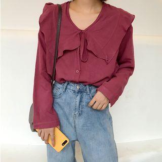 Wide Collar Blouse Dark Blue - One Size
