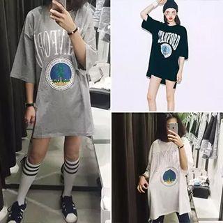 Printed Elbow-sleeve T-shirt Dress