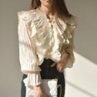 Puff-sleeve Ruffle Trim Button-up Blouse
