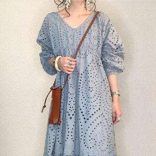 Puff-sleeve Eyelet Lace Maxi Smock Dress