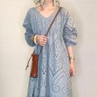 Puff-sleeve Eyelet Lace Maxi Smock Dress