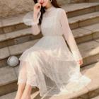 Set: Long-sleeve Tiered Lace Dress + Slipdress