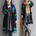 Patterned Long Cardigan Multicolor Print - Black - One Size