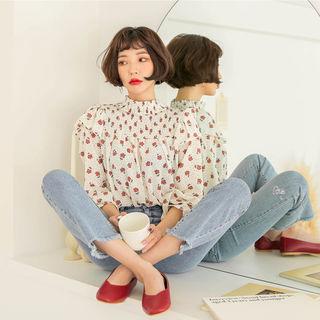 Bell-sleeve Smock-panel Floral Blouse