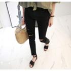 Asymmetric-hem Distressed Straight-cut Jeans