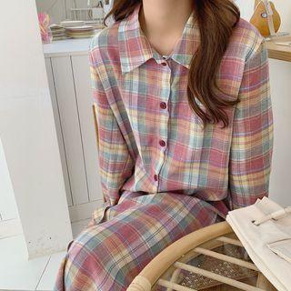 Plaid Long-sleeve Loose-fit Shirtdress
