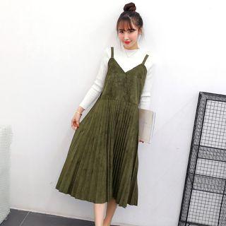 Faux-suede Pleated Sundress