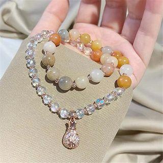 Faux Crystal Gemstone Bead Bracelet Red & Yellow & White - One Size