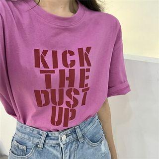 Lettering Short-sleeve T-shirt Pink - One Size