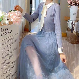 Mock Two-piece Contrast Collared Dress