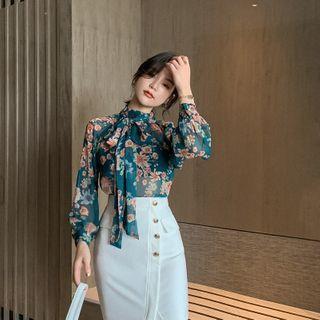 Floral Tie-neck Blouse