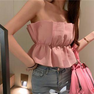 Plain Ruffled Strapless Top Pink - One Size