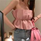 Plain Ruffled Strapless Top Pink - One Size