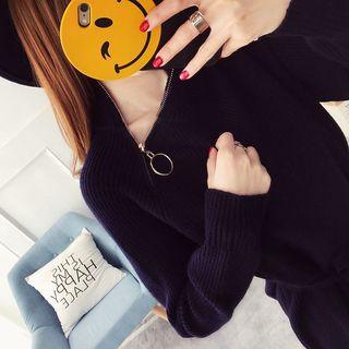 Zip Detail High Neck Long Sweater