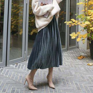 Accordion-pleat Maxi Velvet Skirt