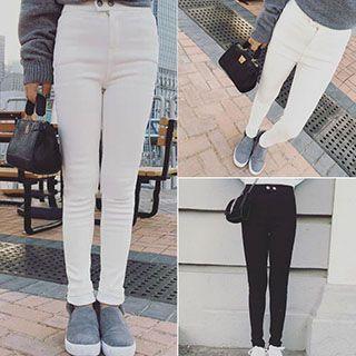 Plain High-waist Pants