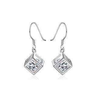 Simple Geometric Square Earrings With Cubic Zircon Silver - One Size