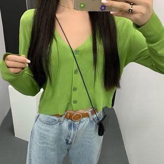 Long-sleeve Knit Cardigan / Frayed Wide-leg Jeans