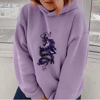 Long-sleeve Dragon Print Hooded Sweatshirt