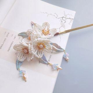 Flower Faux Pearl Hair Stick White - One Size