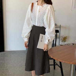 Eyelet Balloon-sleeve Blouse
