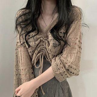 Perforated Knit Top Khaki - One Size