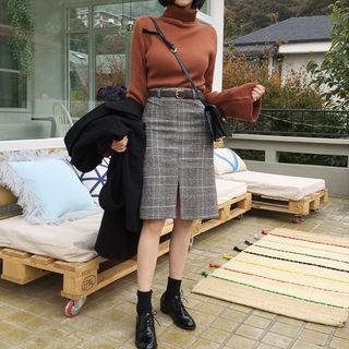 H-line Glen-plaid Skirt With Belt