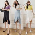 High-waist Asymmetrical Ruffle Midi Skirt