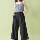 Set: Checked Camisole Top + Wide-leg Pants Black - One Size